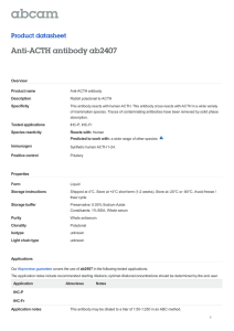 Anti-ACTH antibody ab2407 Product datasheet Overview Product name