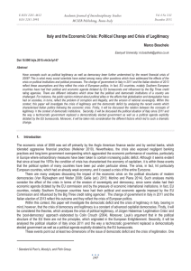 Italy and the Economic Crisis: Political Change and Crisis of Legitimacy Academic Journal of Interdisciplinary Studies MCSER Publishing, Rome-Italy Marco Boschele