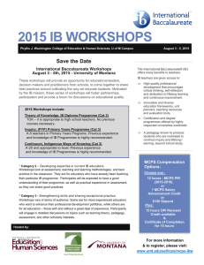 2015 IB WORKSHOPS Save the Date International Baccalaureate Workshops
