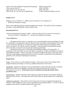 Psych 213W (0234 1M4WR): Experimental Psychology William Farrell, Ph.D.