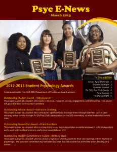 Psyc E-News 2012‐2013 Student Psychology Awards  March 2013 In this edi on