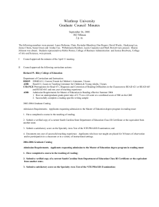 Winthrop  University Graduate  Council  Minutes September 26, 2003 302 Tillman