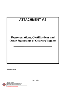 ATTACHMENT V.3  Representations, Certifications and Other Statements of Offerors/Bidders