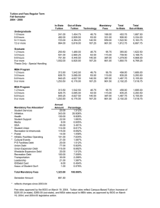Tuition and Fees Regular Term Fall Semester 2004 - 2005 In-State