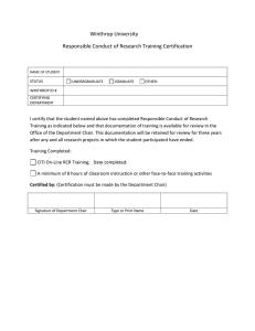 Winthrop University Responsible Conduct of Research Training Certification