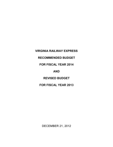 VIRGINIA RAILWAY EXPRESS  RECOMMENDED BUDGET FOR FISCAL YEAR 2014