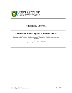 UNIVERSITY COUNCIL Procedures for Student Appeals in Academic Matters