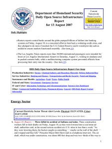 Department of Homeland Security Daily Open Source Infrastructure Report for 13 August 2007