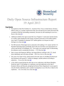 Daily Open Source Infrastructure Report 19 April 2013 Top Stories