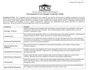 Environmental Services Manager Competency Profile The University of North Carolina Wilmington