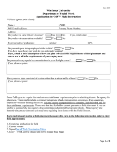 Winthrop University Department of Social Work Application for MSW Field Instruction