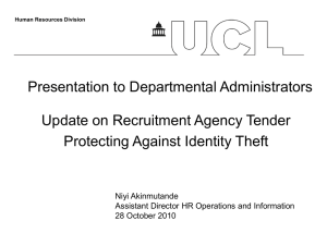 Presentation to Departmental Administrators Update on Recruitment Agency Tender