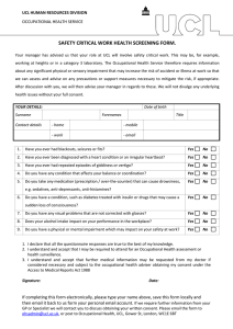 SAFETY CRITICAL WORK HEALTH SCREENING FORM.  UCL HUMAN RESOURCES DIVISION