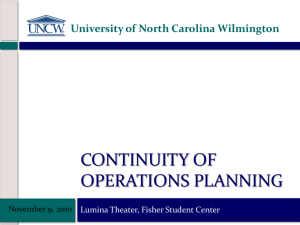 CONTINUITY OF OPERATIONS PLANNING University of North Carolina Wilmington
