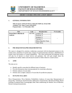 UNIVERSITY OF MAURITIUS FACULTY OF OCEAN STUDIES SHORT COURSE SPECIFICATION SHEET