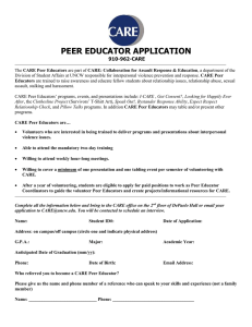 PEER EDUCATOR APPLICATION  910-962-CARE