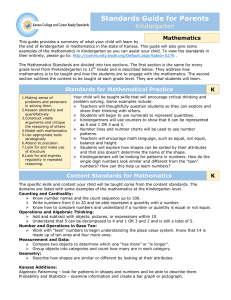Standards Guide for Parents  Kindergarten Mathematics