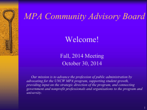 MPA Community Advisory Board Welcome! Fall, 2014 Meeting October 30, 2014