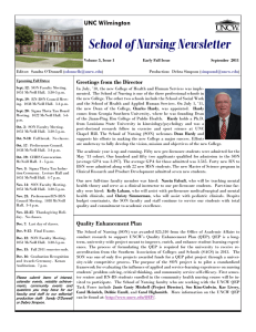 School of Nursing Newsletter UNC Wilmington Greetings from the Director