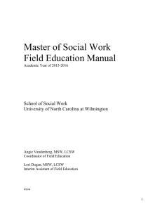 Master of Social Work Field Education Manual School of Social Work