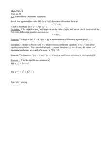 Math 2280-01 Wed Jan 28 2.2: Autonomous Differential Equations. x