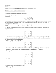 Math 2250-4 Fri Feb 1 Solutions to linear equations in 3 unknowns: