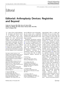 Editorial: Arthroplasty Devices: Registries and Beyond