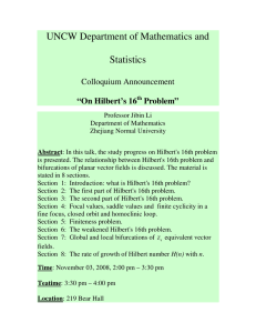 UNCW Department of Mathematics and Statistics Colloquium Announcement “On Hilbert’s 16