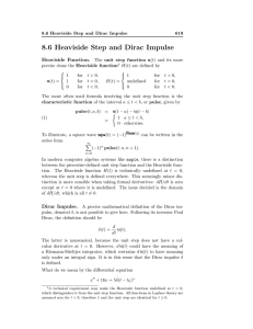 8.6 Heaviside Step and Dirac Impulse Heaviside Function.