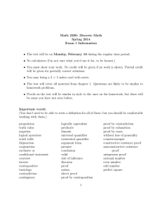 Math 2200: Discrete Math Spring 2014 Exam 1 Information