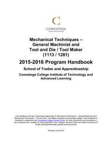 2015-2016 Program Handbook  Mechanical Techniques – General Machinist and