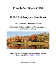 French Certificate #1180  2015-2016 Program Handbook The Conestoga Language Institute