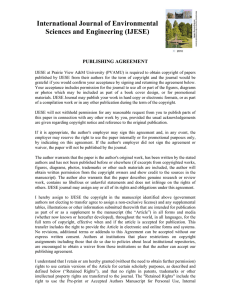 International Journal of Environmental Sciences and Engineering (IJESE)  PUBLISHING AGREEMENT