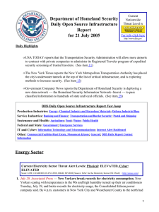 Department of Homeland Security Daily Open Source Infrastructure Report for 21 July 2005