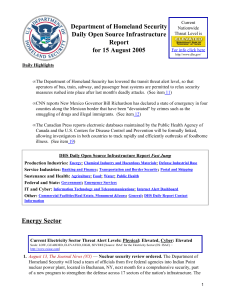 Department of Homeland Security Daily Open Source Infrastructure Report for 15 August 2005