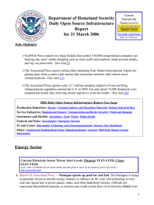 Department of Homeland Security Daily Open Source Infrastructure Report for 21 March 2006
