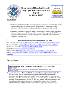 Department of Homeland Security Daily Open Source Infrastructure Report for 06 April 2007