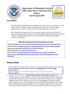 Department of Homeland Security Daily Open Source Infrastructure Report for 05 April 2007