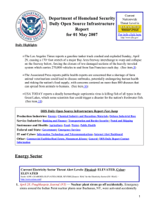 Department of Homeland Security Daily Open Source Infrastructure Report for 01 May 2007
