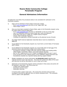 Roane State Community College Paramedic Program  General Admissions Information