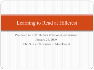 Learning to Read at Hillcrest Presented to NHC Human Relations Commission
