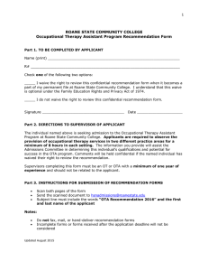 1  ROANE STATE COMMUNITY COLLEGE Occupational Therapy Assistant Program Recommendation Form