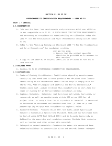 09-01-15 SECTION 01 81 13.02 SUSTAINABILITY CERTIFICATION REQUIREMENTS – LEED NC V4