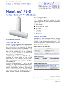 Memtrex* FE-S Lenntech Pleated Filters with PTFE Membrane Typical Applications