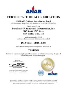 CERTIFICATE OF ACCREDITATION Eurofins S-F Analytical Laboratories, Inc. 2345 South 170 Street