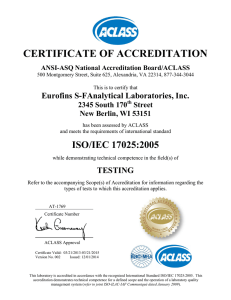 CERTIFICATE OF ACCREDITATION  Eurofins S-FAnalytical Laboratories, Inc. 2345 South 170