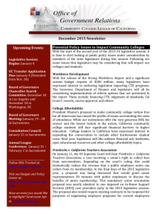 December	2015	Newsletter  Potential	Policy	Issues	to	Impact	Community	Colleges Upcoming	Events: