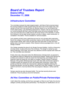 Board of Trustees Report District Office December 17, 2008 Infrastructure Committee