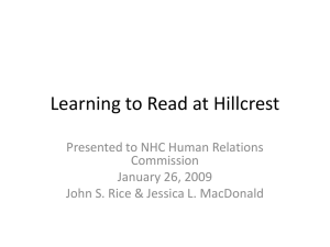 Learning to Read at Hillcrest Presented to NHC Human Relations Commission