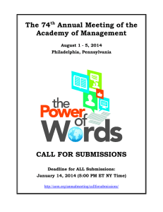 The 74 Annual Meeting of the Academy of Management CALL FOR SUBMISSIONS